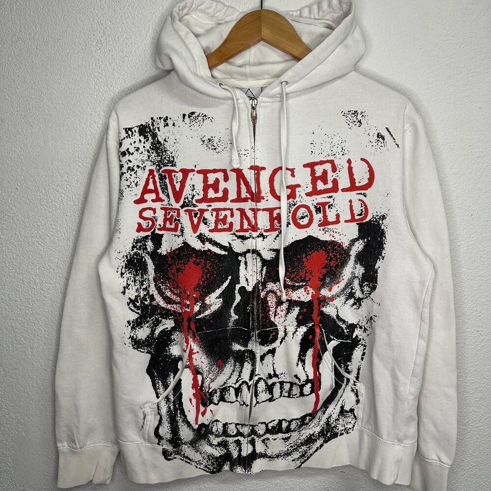 Avenged Sevenfold white zip-up hoodie